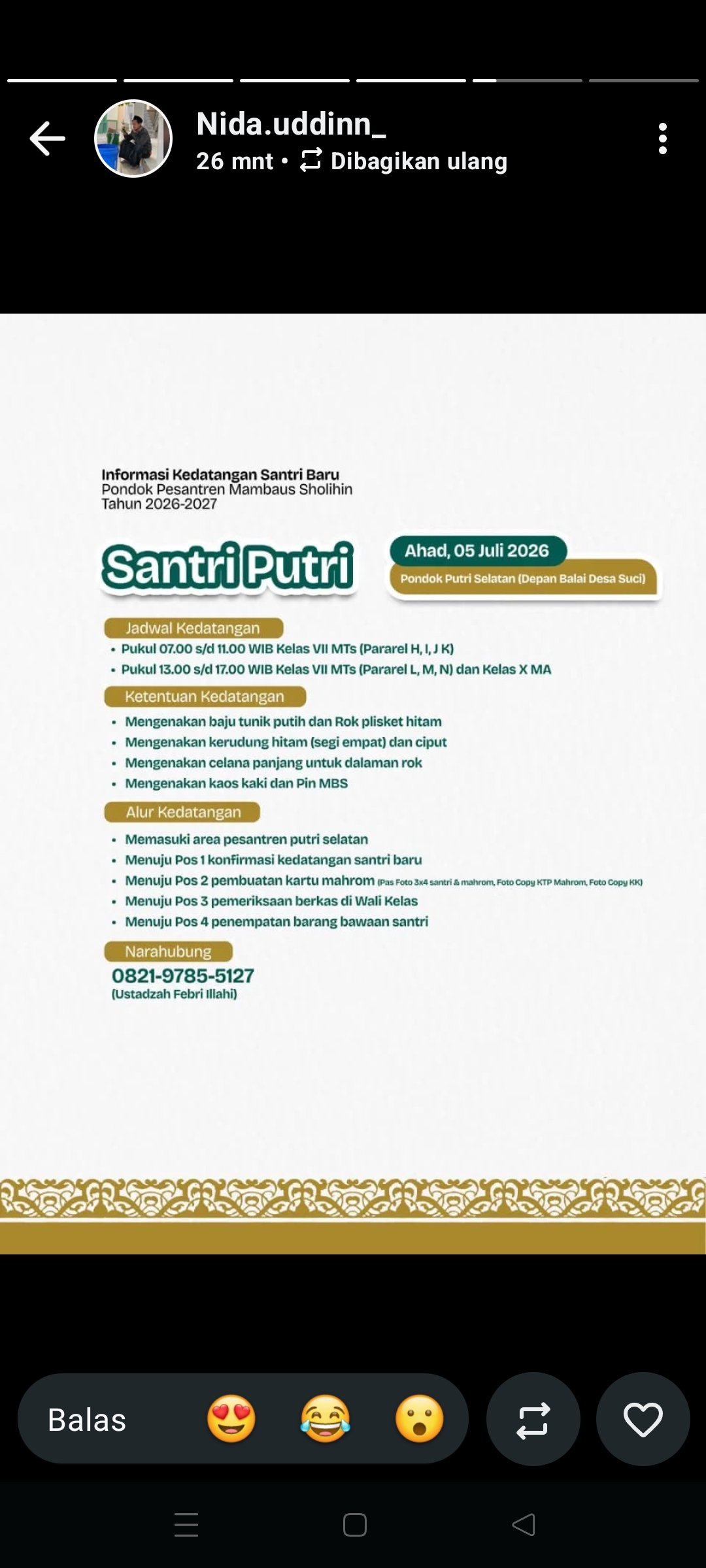 Informasi Kedatangan Santri Baru TP 2026-2027